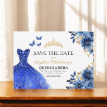 Floral Royal Blue Princess Birthday Quinceanera Save The Date<br><div class="desc">Celebrate in style with the Floral Pink and Gold Princess Birthday Quinceañera invitation. This elegant design features soft pink florals paired with luxurious gold accents, perfect for a regal and memorable 15th birthday celebration. The invitation embodies grace and sophistication, fit for a princess. The delicate floral details and shimmering gold...</div>