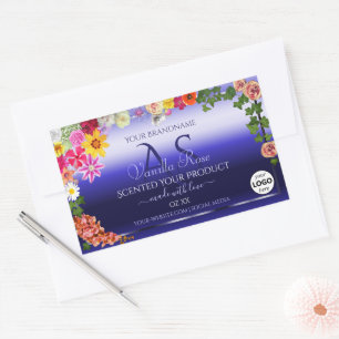 Floral Royal Blue Product Labels Monogram Add Logo
