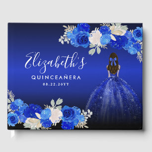 Floral Royal Dark Blue Dress Birthday Quinceanera Guest Book