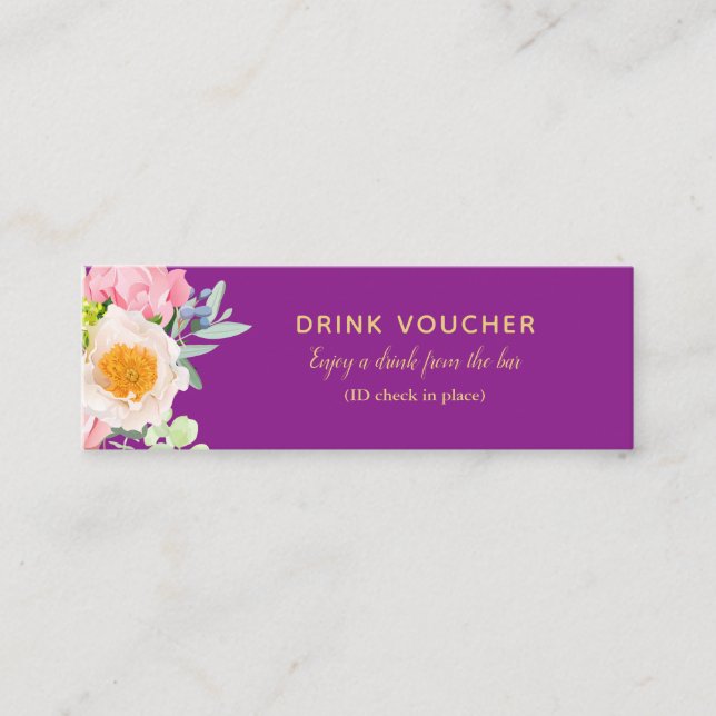 Floral Royal Purple Drink Voucher Tickets for Bar (Front)