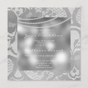 Floral Royal Silver Glass Gray Lace Bridal Shower Invitation