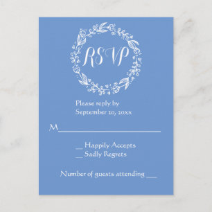 Floral RSVP Blue Cornflower Flower Wedding Wreath Invitation Postcard