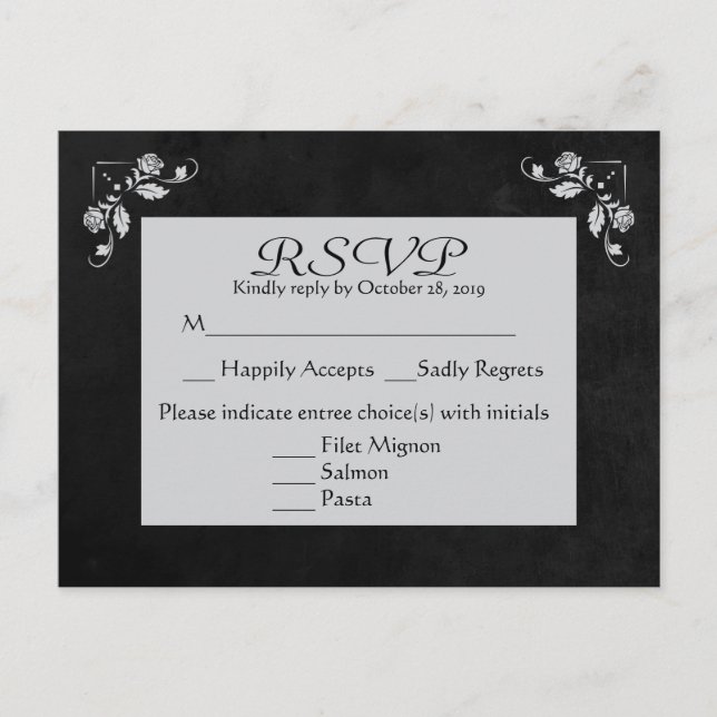 Floral RSVP Grey & Black Chalkboard Post Card (Front)