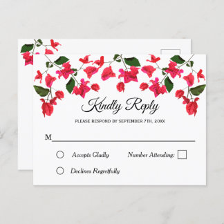 Floral RSVP Invitation Postcard with Bougainvillea