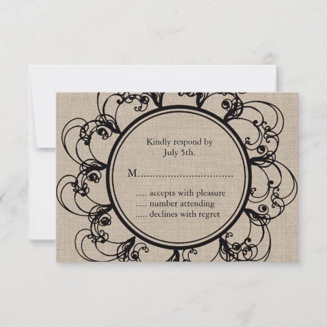 Floral RSVP on burlap Card (Front)