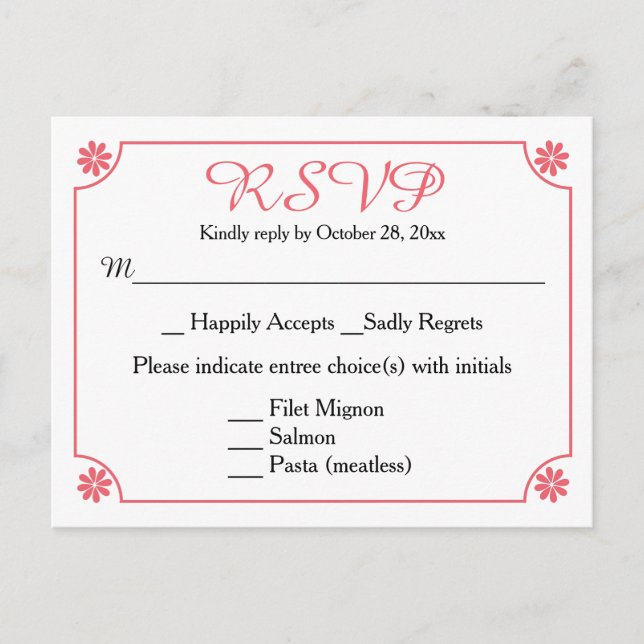 Floral RSVP Pink Flower Retro Wedding Party Invitation Postcard (Front)