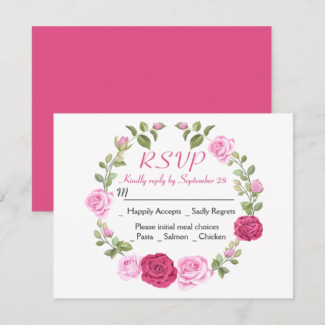Floral RSVP Pink Rose Flower Spring Wedding Party Invitation (Front/Back)