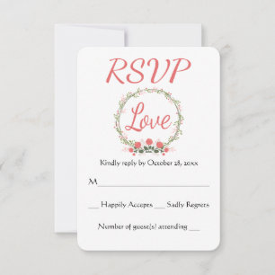 Floral RSVP Rose Wreath Pink Red Response Card