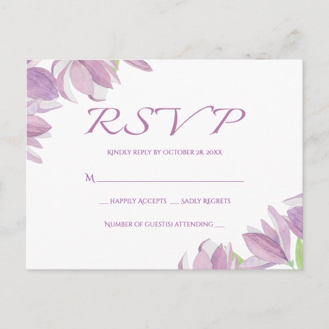 Floral RSVP Watercolor Purple Lavender Flower Invitation Postcard (Front)