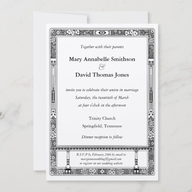 Floral RSVP Wedding Invitation with Directions (Front)
