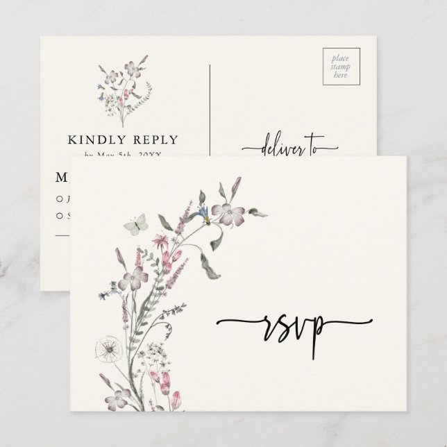 Floral RSVP Wedding Postcard (Front/Back)