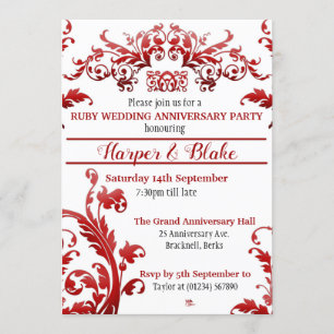 Floral Ruby 40th Anniversay Invitations