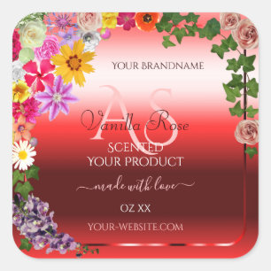 Floral Ruby Red Gradient Product Labels Monogram
