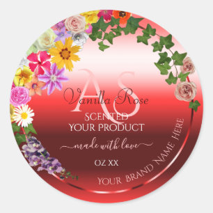 Floral Ruby Red Gradient Product Labels Monogram