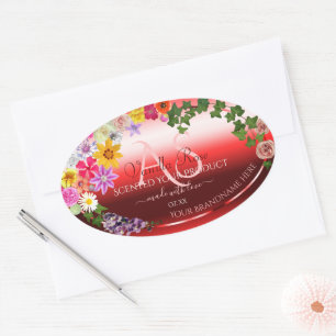 Floral Ruby Red Gradient Product Labels Monogram