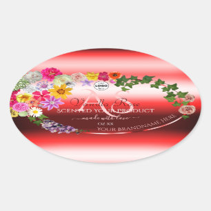Floral Ruby Red Ombre Product Labels Monogram Logo
