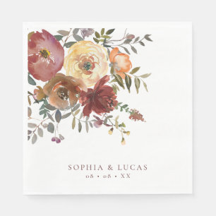 Floral Rust Burgundy Fall Wedding Napkin