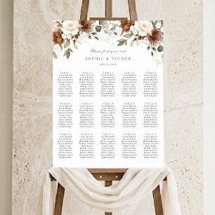 Floral Rust Cream 15 Tables Wedding Seating Chart