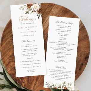 Floral Rust Cream Greenery Fall Wedding Program Programme