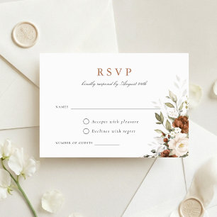 Floral Rust Cream Greenery Fall Wedding RSVP Card