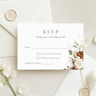 Floral Rust Cream Greenery Fall Wedding RSVP Card