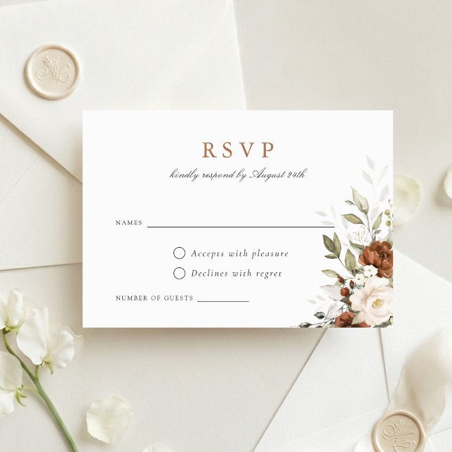 Floral Rust Cream Greenery Fall Wedding RSVP Card (Creator Uploaded)