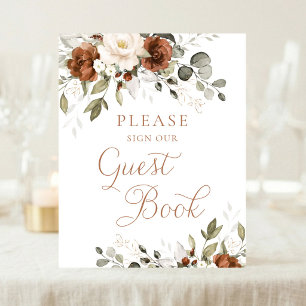 Floral Rust Cream Greenery Wedding Guest Book Sign