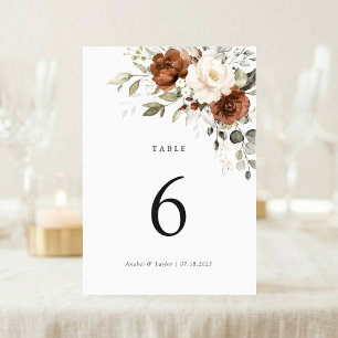 Floral Rust Cream Greenery Wedding Table Card
