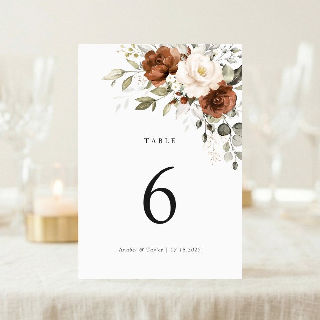 Floral Rust Cream Greenery Wedding Table Card (Creator Uploaded)