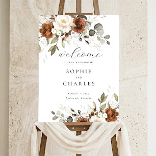 Floral Rust Cream Greenery Wedding Welcome Sign