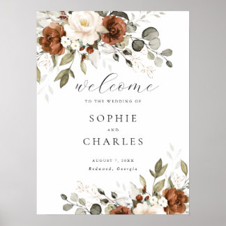 Floral Rust Cream Greenery Wedding Welcome Sign