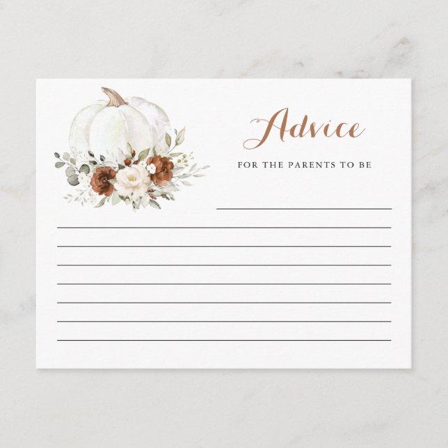 Floral Rust Cream Pumpkin Baby Shower Advice Card (Front)
