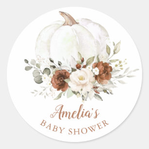 Floral Rust Cream Pumpkin Baby Shower Classic Round Sticker