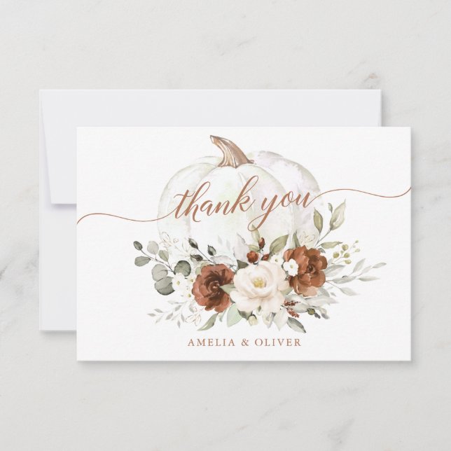 Floral Rust Cream Pumpkin Fall Wedding Thank You (Front)