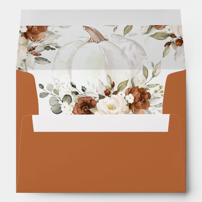 Floral Rust Cream Pumpkin Greenery Fall Envelope (Back (Bottom))