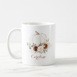 Floral Rust Cream Pumpkin Personalised Mug