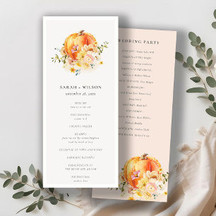 Floral Rust Fall Pumpkin Wedding Ceremony Program Menu