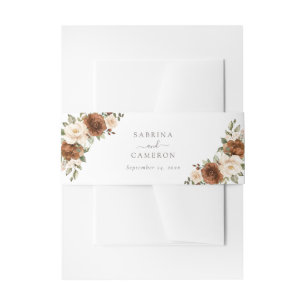 Floral Rust Greenery Peach Elegant Wedding Invitation Belly Band