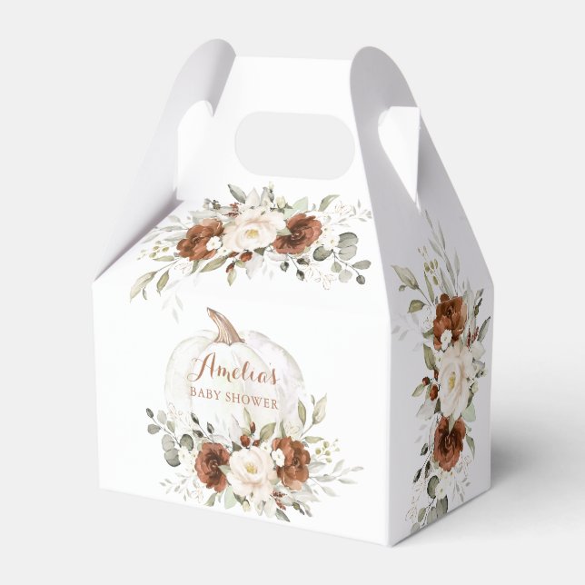 Floral Rust Greenery Pumpkin Fall Baby Shower Favour Box (Front Side)