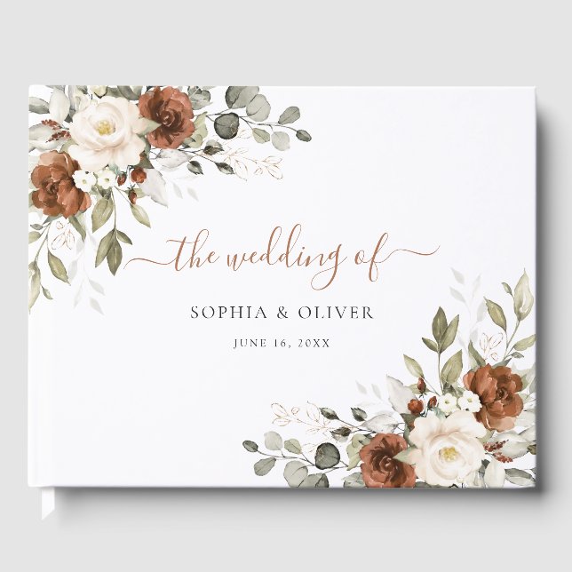 Floral Rust Ivory Cream Greenery Fall Wedding Guest Book (Front)