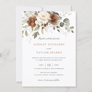Floral Rust Ivory Cream Greenery Fall Wedding Invitation