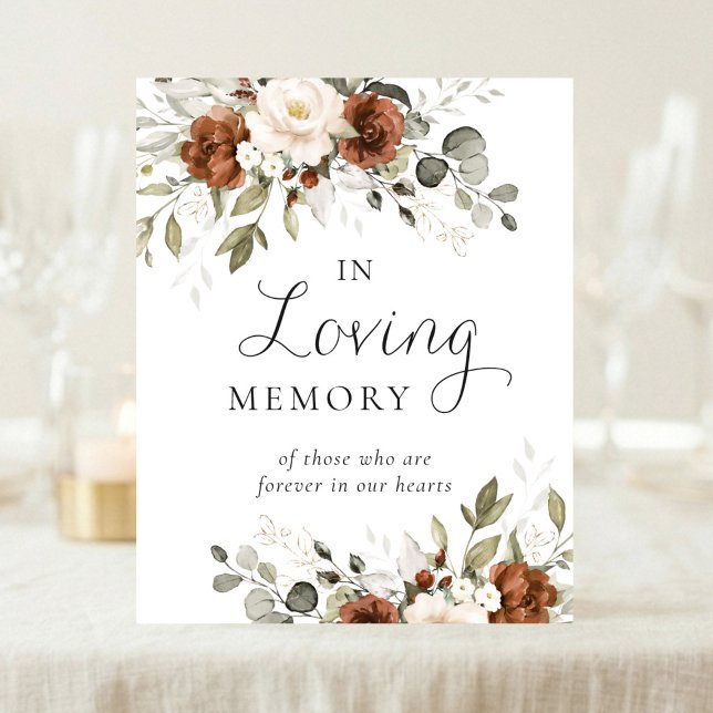 Floral Rust Ivory Greenery In Loving Memory Sign (Creator Uploaded)