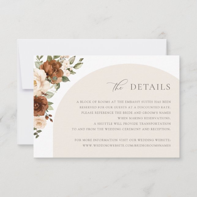Floral Rust Peach Greenery Fall Details Insert Inv Invitation (Front)