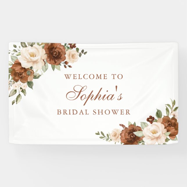 Floral Rust Peach Greenery Orange Bridal Shower Banner (Horizontal)