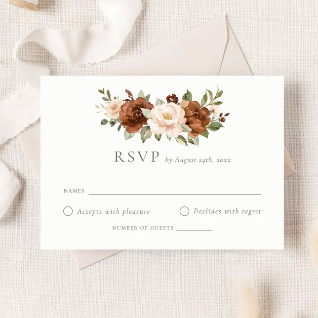 Floral Rust Peach Greenery Wedding Boho RSVP Card (Creator Uploaded)