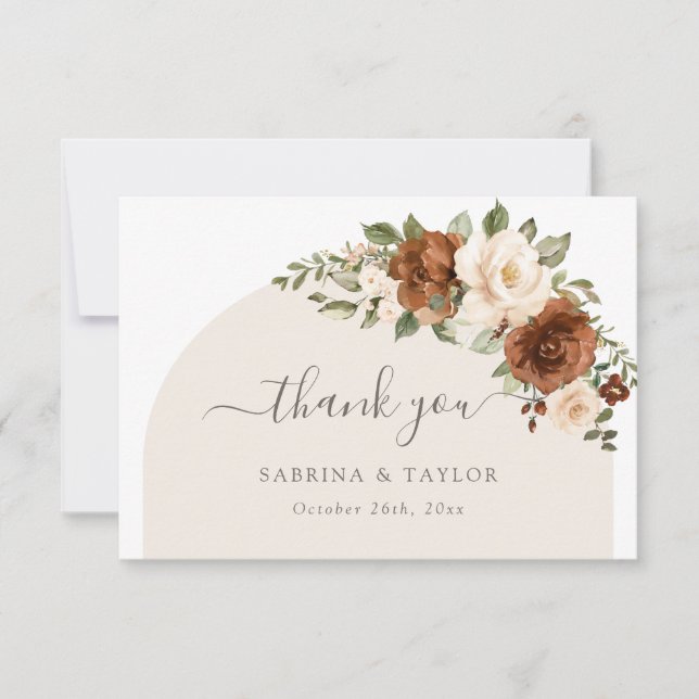Floral Rust Peach Greenery Wedding Thank You Card (Front)