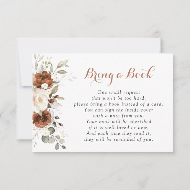 Floral Rust Pumpkin Baby Shower Bring a Book RSVP Card (Front)