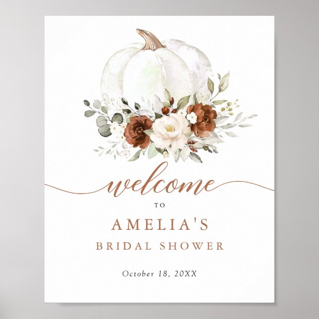 Floral Rust Pumpkin Bridal Shower Welcome Sign (Front)