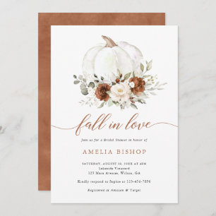 Floral Rust Pumpkin Fall in Love Bridal Shower Invitation