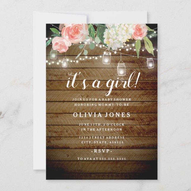 Floral Rustic Backyard Baby Shower Invitation (Front)